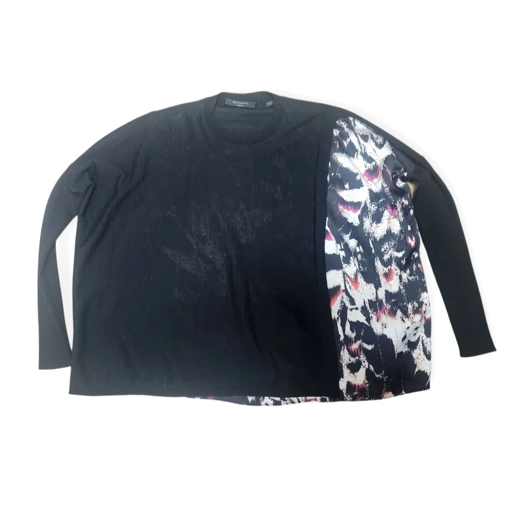 Allsaints Sweater Black Merino Wool Knit Koko Wing Butterfly Oversized Relax XS - Picture 3 of 9